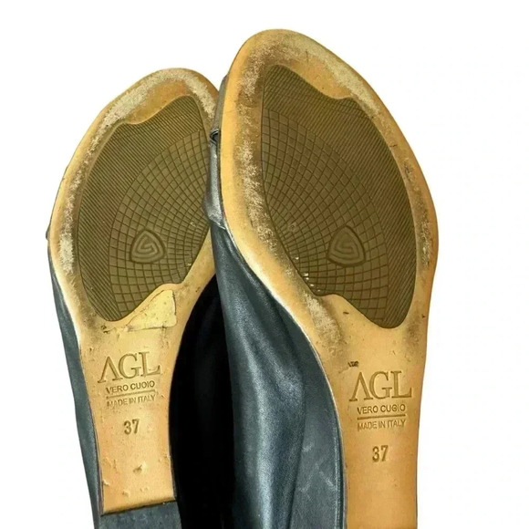 AGL Peep toe Wedge Twist Knot Flat Leather Wedge Black US 7 EUC - Picture 11 of 13